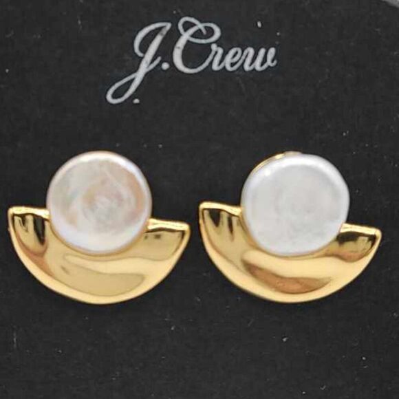 J Crew Moonrise Freshwater Pearl Disc Earrings NWT!  NEW! - Picture 1 of 5